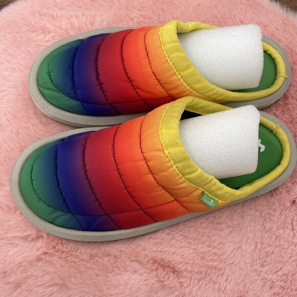 Sanuk Lil‎ Puffer Rainbow Mulitcolor Slip On Mules Shoes Kids Youth Size 5 NEW - Picture 1 of 6